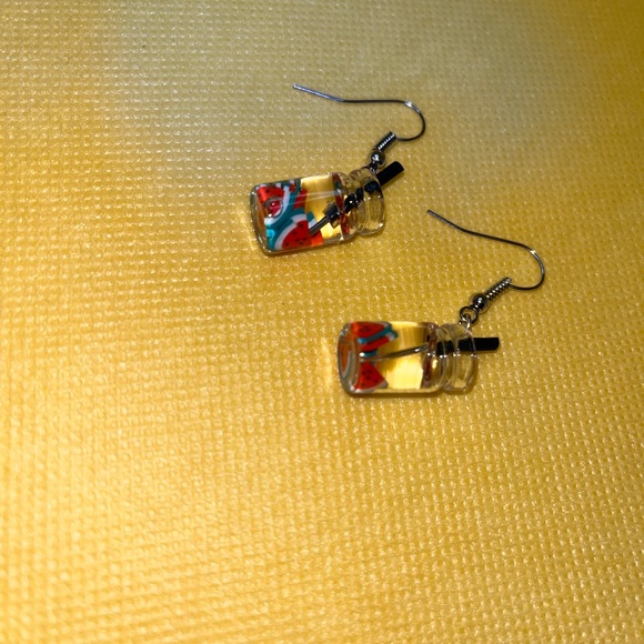 New Pearl Milk Tea Fruit Creative Personality Drop Earrings - Picture 2 of 6